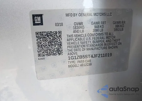 2018 Chevrolet Malibu 1Ls z USA, uszkodzony, nr VIN 1G1ZB5ST4JF211019